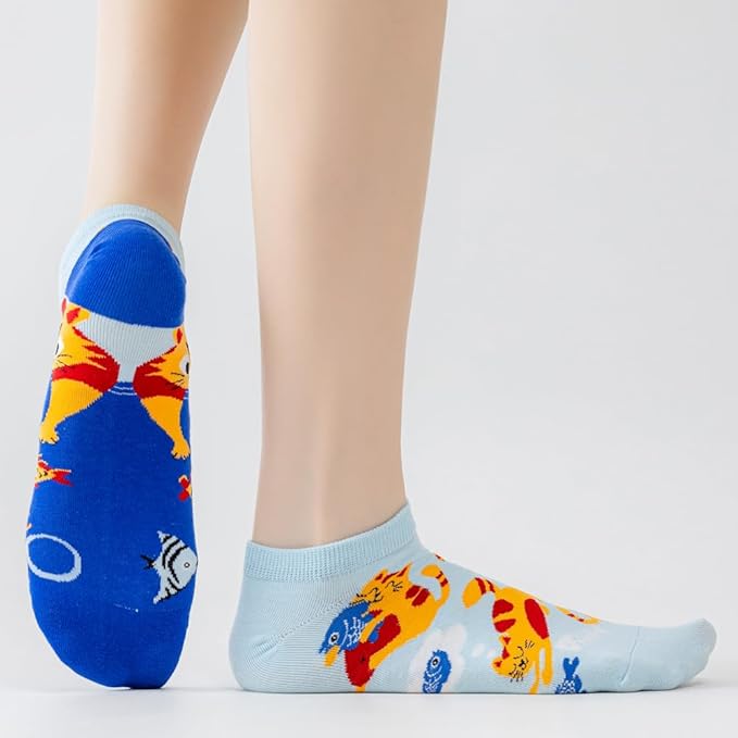 2 Pairs Funny Cartoon Animal Print Cotton Ankle Socks for Women Teens
