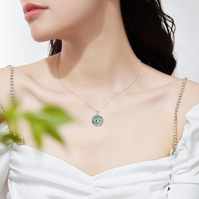 TOUPOP Tree of Life Animal Necklace 925 Sterling Silver Crystal/Abalone Shell Animal Pendant Jewelry Birthday Mothers Day Gifts for Women Mom Wife Her