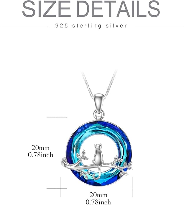TOUPOP Cat Gifts for Women Sterling Silver Cat Necklaces with Circle Crystal Cat Lovers Jewelry Gifts for Women Girls Birthday Christmas