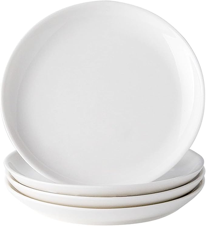 4 Piece Ceramic Appetizer Plates, 5.6 Inch Small Dessert Plates Set, White Round Plates for Bread, Butter, Snack, Lightweight Dinnerware Saucer Sets - Ivory, Oven, Microwave & Dishwasher Safe