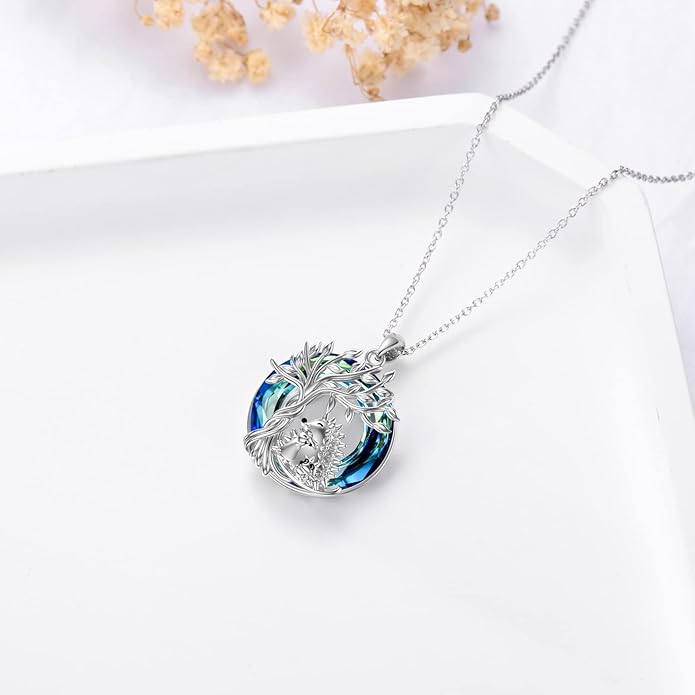 TOUPOP Tree of Life Animal Necklace 925 Sterling Silver Crystal/Abalone Shell Animal Pendant Jewelry Birthday Mothers Day Gifts for Women Mom Wife Her