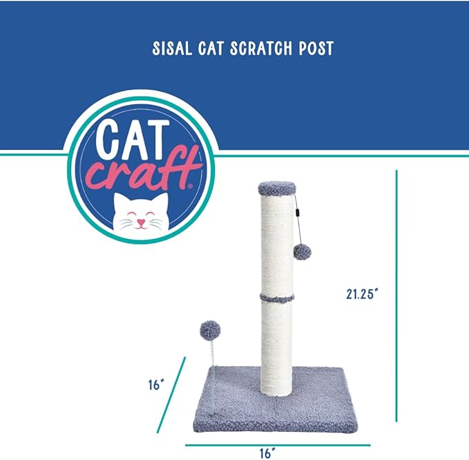 Cat Craft Scratching Post, Cat Scratch Post 20" Kitten Scratcher Sisal Scratch Posts with Hanging Balls, Grey