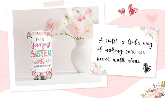 34HD Sister Gifts from Sister, Lilttle Sister Tumbler with Lid 20 oz Stainless Steel, I Would Fight A Bear for You Sister Mug, Sister Coffee Mug, Lil Sister Gifts