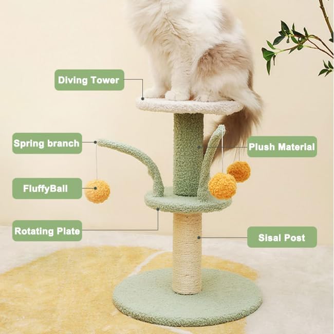 Cat Scratching Post - Cute Smaller Cat Tree Kitten Scratcher Sisal Scratch Posts with 3 Spring Ball, 18’’ Tall Cat Scratchers for Indoor Cats, Kittens (Mint Green)