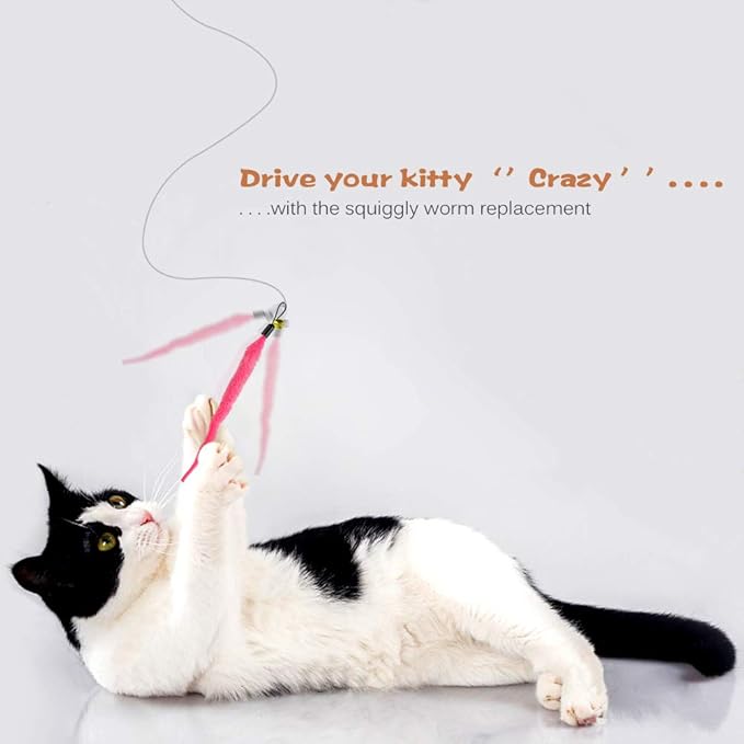 5pcs/Set Colorful Pet Kitten Cat Toys Teaser Replacement Refill Plush Caterpillar with Bell (5 in Blue, Purple, Orange, Pink and Green)