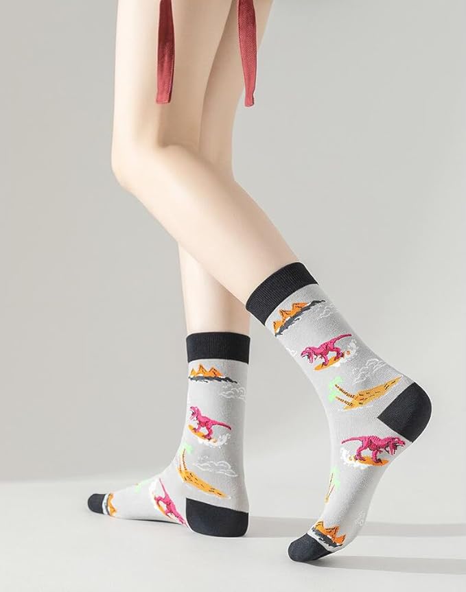 5 Pairs Cute Animal Crew Socks Fun Casual Cotton Calf Socks for Women