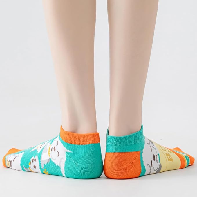 2 Pairs Funny Cartoon Animal Print Cotton Ankle Socks for Women Teens