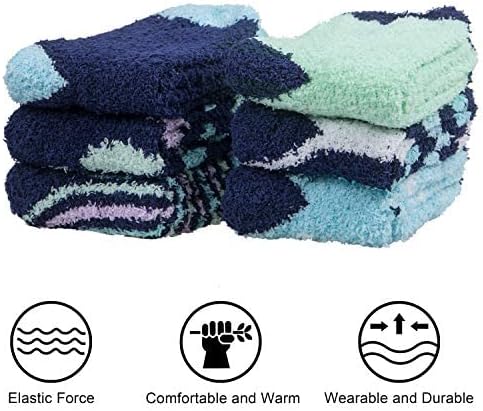 6 Pairs Womens Fuzzy Socks Winter Warm Soft Cozy Fluffy Microfiber House Sleeping Slipper Socks Christmas Gifts