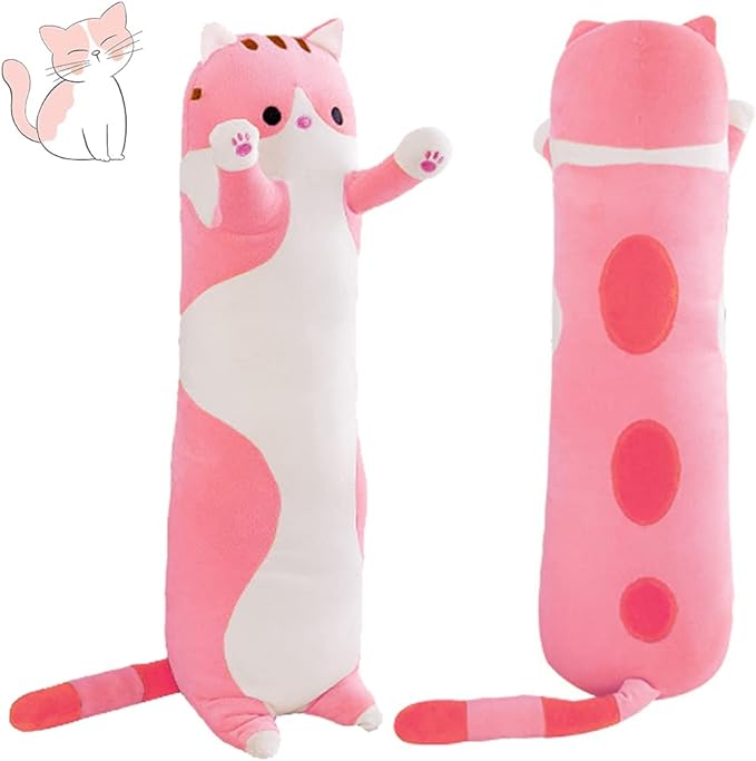 43.2in Plush Cat Soft Kids Plush Toy Pillow Plush Long Cotton Kitten Cuddly Toy Stuffed Animal Toy Gift for Kids Girlfriend(Pink,110cm/43.2in)