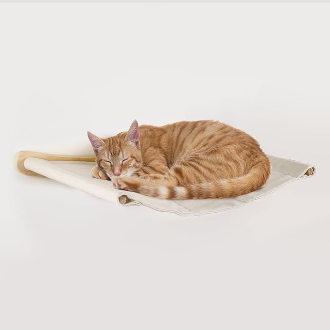 Cat Wall Shelves & Hammock Premium Durable Wood Construction Comfy Cat Beds for Large Cats & Kittens Ideal Indoor Cat Furniture for Climbing, Sleeping & Play (21 * 18.5 Inch Cotton Canvas)