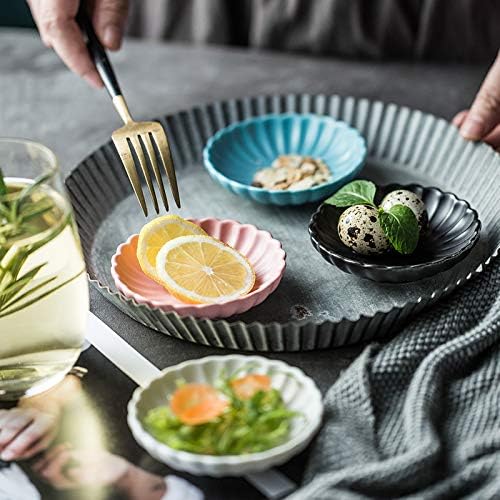 3.5 Inches Flower Shape Ceramic Sauce Dish,Mini Side Seasoning Dish,Condiment Dishes/Sushi Soy Dipping Bowl,Snack Serving Dishes,Porcelain Small Saucer Set(Set of 4)