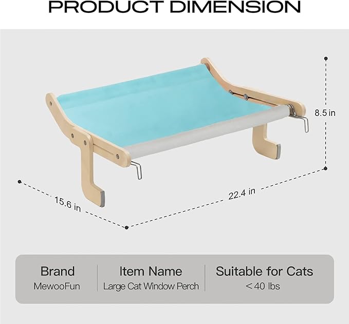 MEWOOFUN Cat Window Perch Lounge Mount Hammock Window Seat Bed Shelves for Indoor Cats No Drilling No Suction Cup (Large Blue/Grey)