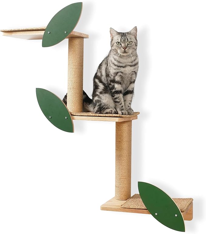 Meowoou Cat Wall Shelves Cat Scratching Post Wall Mounted Perch, 3 in 1 Cat Steps Wall Jungle Platform Supplies Suit for Cats Climb Play Scratch Nap