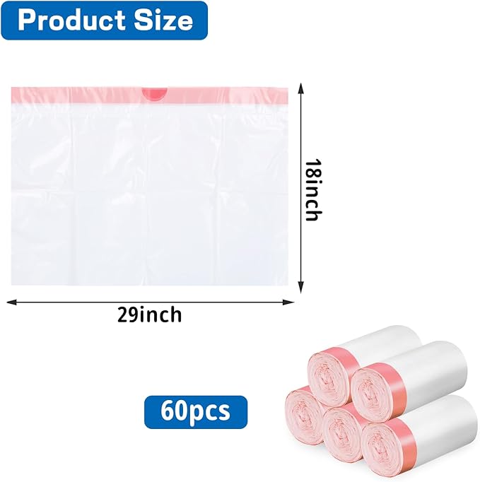 60 Pcs Cat Litter Box Liners, Large Cat Litter Bags with Drawstring, Leak Proof Cat Litter Bags Liners, Thick Cat Litter Liners, Easy Cleanup Disposable Litter Box Bags for Cats (29" x 18")