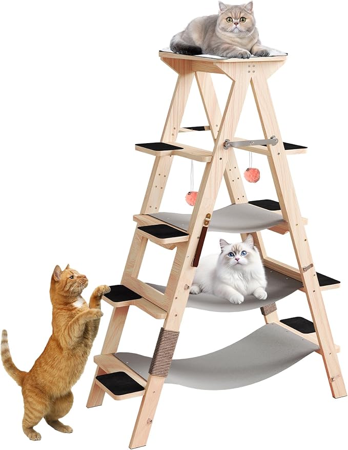 5.3 Fts Height Cat Climber 5 Tiers Cat Climbing Shelves with Hammocks - Multi-cat Family Gospel, Luxury Cat Climbing Tree for Cat Exercise and Relaxing, Top Soft Cat Bed for Far-Reaching Views