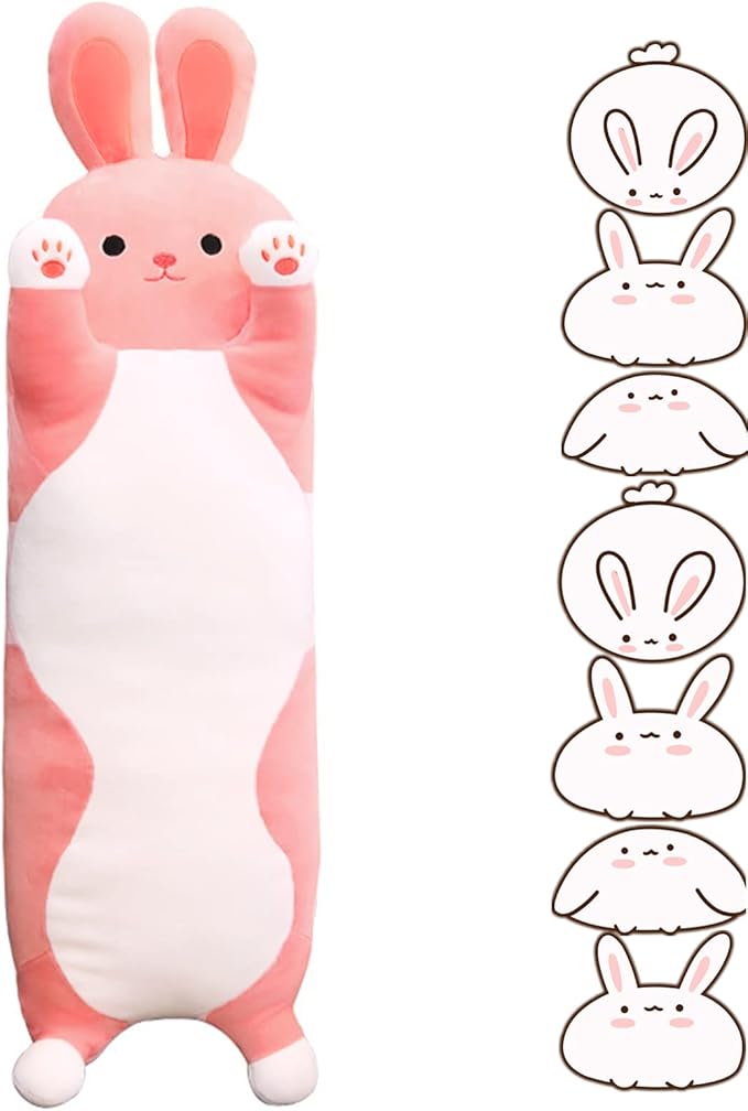 37.40'' Giant Bunny Stuffed Animals Bunny Plush Pillow Toy Cute Cartoon Soft Long Body Sleeping Pillow Gift for Kids Girlfriend(Pink)