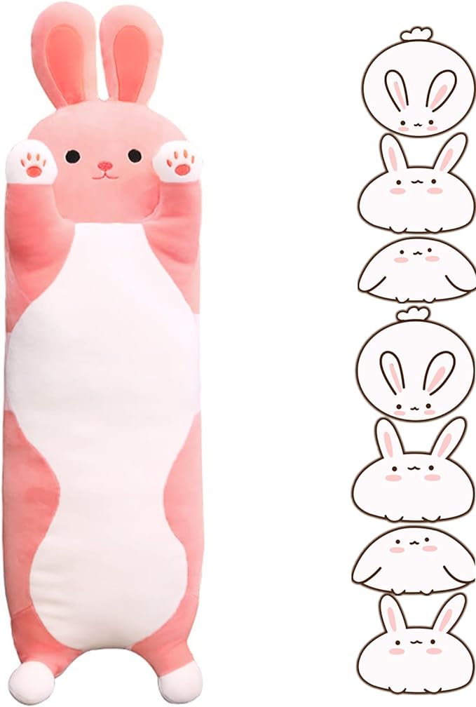 37.40'' Giant Bunny Stuffed Animals Bunny Plush Pillow Toy Cute Cartoon Soft Long Body Sleeping Pillow Gift for Kids Girlfriend(Pink)