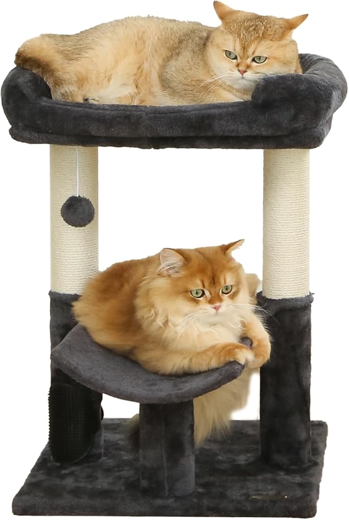 Cat Tree Tower for Indoor Cats Cat Scratching Post Made with 100% Natural Sisal Featuring Super Cozy Perch and Cat Platform for Kittens and Cats (Dark Grey)