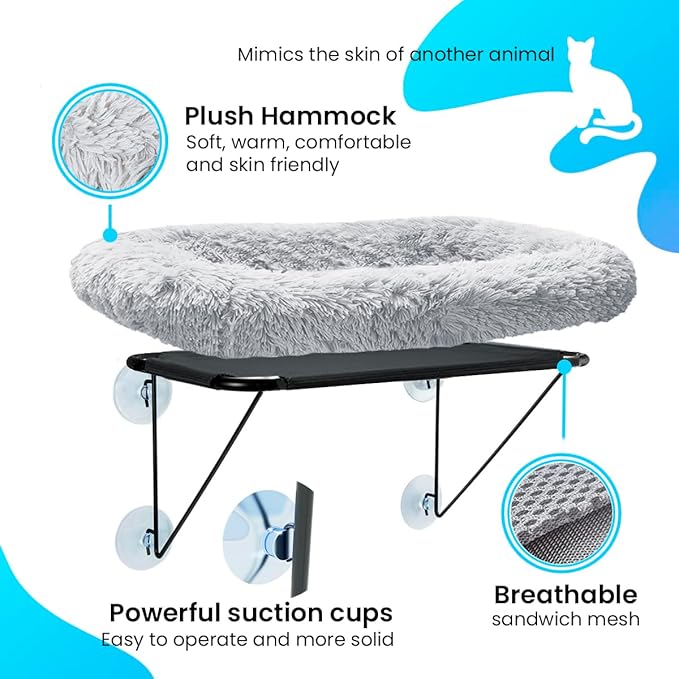 Cat Window Perch- 2 in 1 Cat Bed Window, Cat Window Hammock and Seat for Cats Inside, Cat Window Box for Indoor and Large Cats, Cat Window Shelf, Cat Ledge for Window Sill, Hamaca para Gatos.