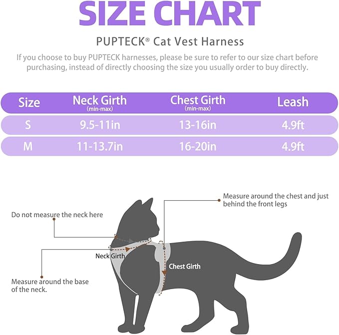 PUPTECK Cat Harness and Leash Set Escape Proof Reflective Cat Walking Harness Adjustable Soft Breathable Mesh Vest for Small Pets, Purple, S