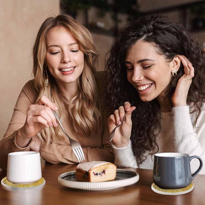 Bamboo Style Ceramic Coasters Absorbent Drink Coasters Round Ceramic Table Coasters Set Decorative Coffee Cup Beverage Coasters Wine Beer Bar Coasters 2 Pack