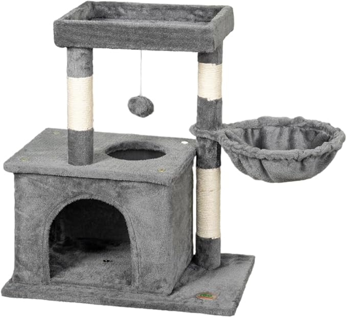 Go Pet Club Everyday Value 26in Cat Tree Tower Cat Condo Comfy Large Perch, Scratching Posts, Dangling Ball, Cat Play Tower for Cats and Kittens, Gray