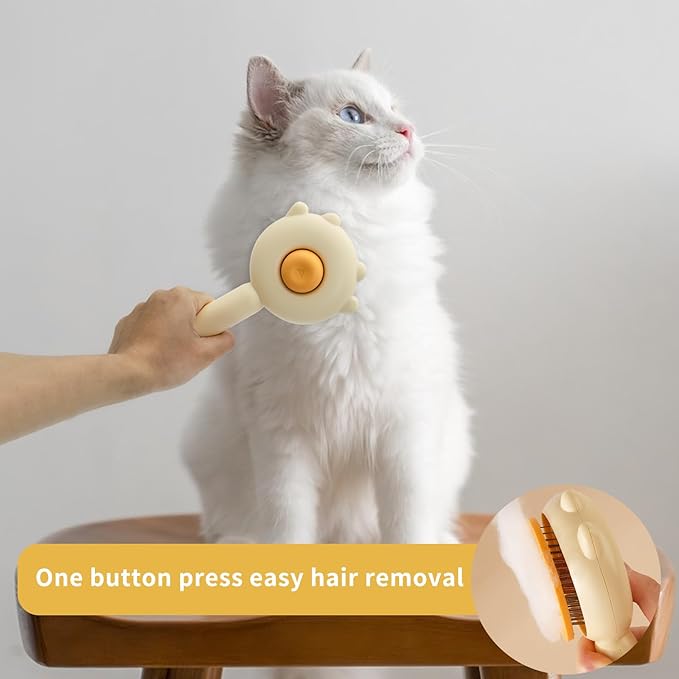 2Pcs Cat Brush for Grooming, Pet Comb Brush with Release Button, Self Cleaning Slicker Comb for Shed Hair and Removes Tangles Hair for Short or Long Haired Cats, Dogs (Yellow 2PCS)