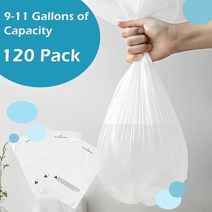120 Count Waste Drawer Liners Bags Compatible with All Litter Box Robot Models, 9-11 Gallons Litter Box Liners