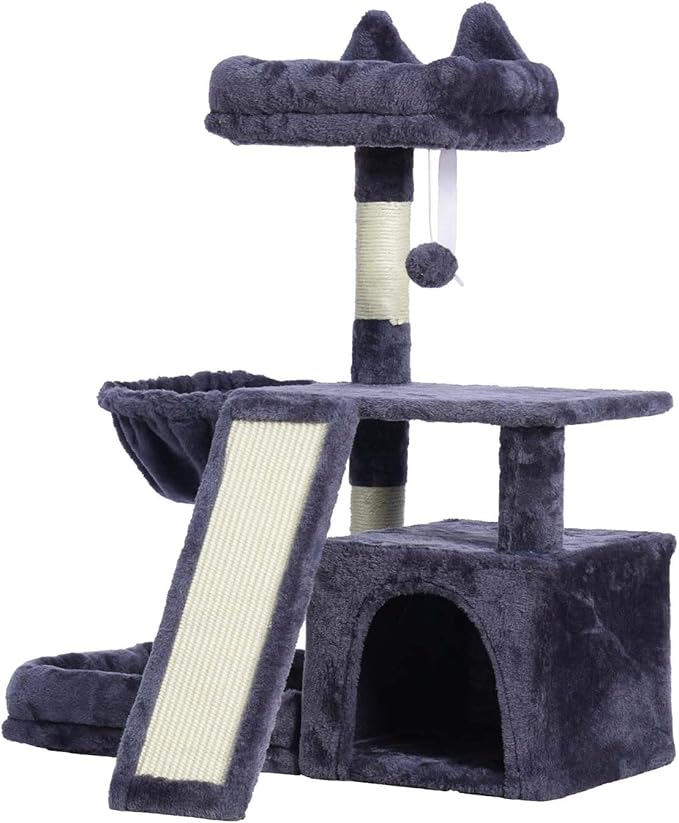 Cat Tree, Cat Tower with condo, Basket, Large Bed, Platform, Scratch Board, Cat Scratching Posts for Indoor Cats, Smoky Gray GCT002SG