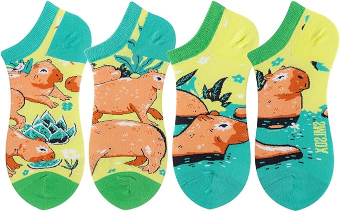 2 Pairs Funny Cartoon Animal Print Cotton Ankle Socks for Women Teens