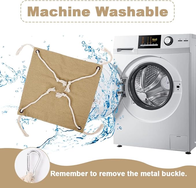 Cat Hammock, Breathable Pet Cage Hammock, Cat Hanging Bed with Metal Carabiners and Tassels, Cat Hanging Hammock for Cage, Hammocks for Kittens, Rabbits, Small Dogs (Khaki)