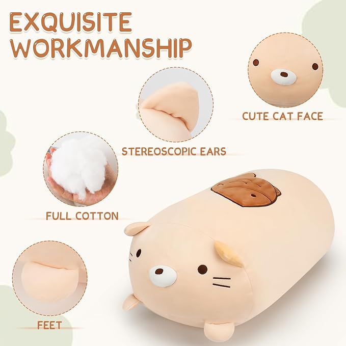 24" Giant Cute Kitten Plush Squishy Pillow Toy, Soft Cat Stuffed Animals, Big Kitty Pet Cushion Plushies Gift for Kids Girls Boys, Birthday