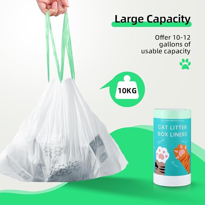 60 Count Waste Drawer Liners Bags Compatible with Litter Box Robot 4 and 3, Thick Self-cleaning Cat Litter Box Liners refill with Drawstring Heavy Duty 10-12 Gallons of Capacity