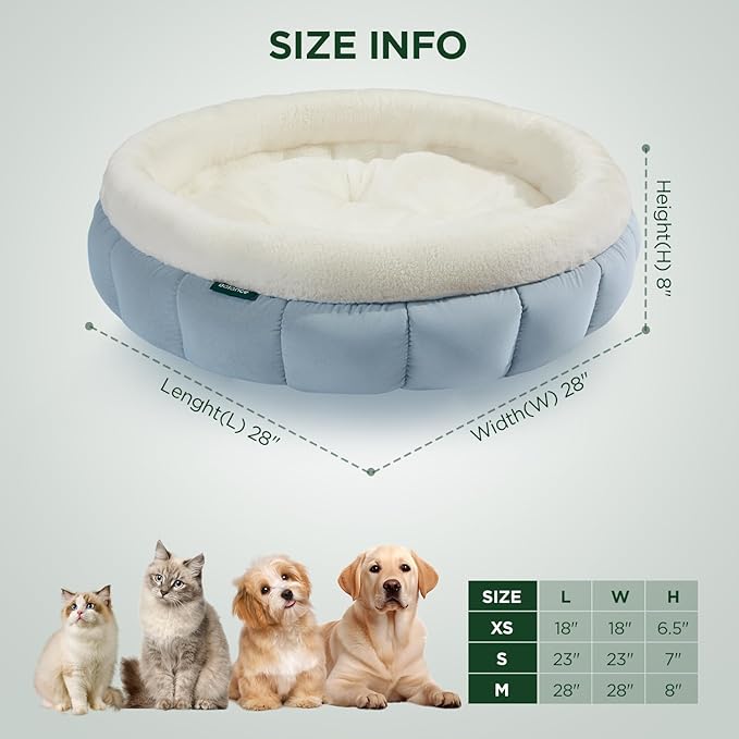 BALANCE Round Cat Beds for Indoor Cats - Donut Dog Bed for Medium Dogs, Washable Medium Pet Bed, Round Fluffy Plush Faux Fur Cat Bed with Anti-Slip Bottom