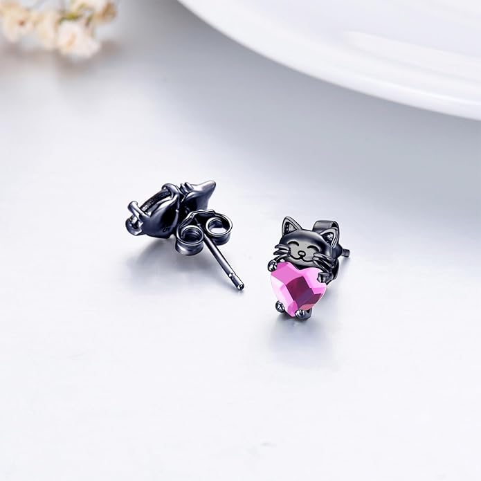 925 Sterling Silver Cat Earrings Cute Animal Kitten Stud Earrings cat Jewelry Gifts for Women Girls Hypoallergenic Earrings for Sensitive Ears