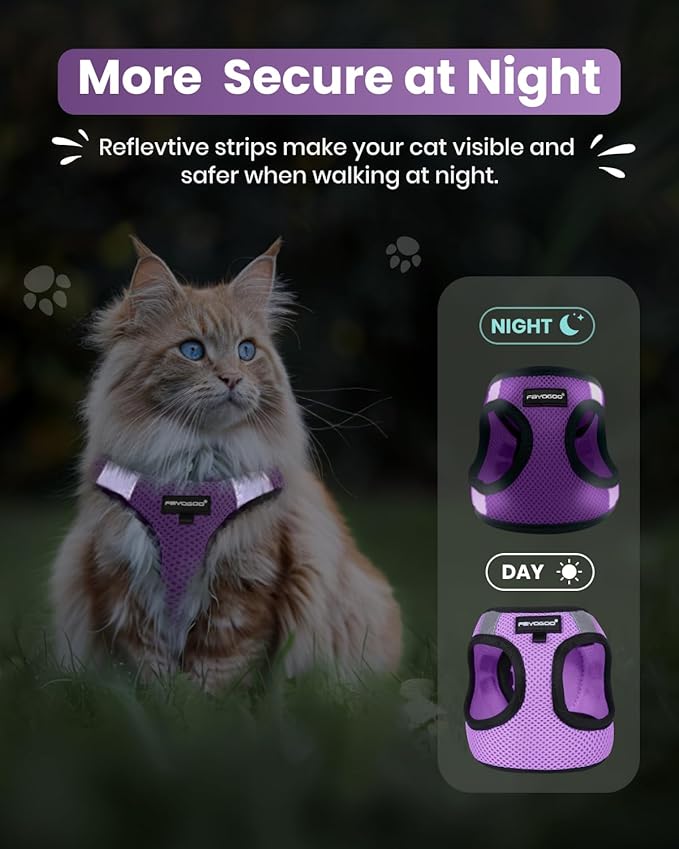 FAYOGOO Cat Harness, Cat Leash and Harness Set for Walking Escape Proof, Harness for Small Cats/Small Dogs, Large Kitten/Puppy Harness and Leash, Harness for Cats S-XXL(Modern Violet, Medium)