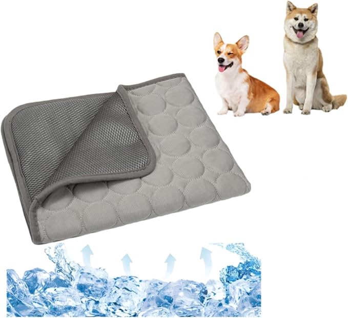 Pet Cooling Mat Cooling Fiber - Washable Non-Toxic Pet Indoor Outdoor Bed, Foldable Pee Pads for Dogs Settle Mat Cooling Dog Blanket Cat Cooling Pad (Grey, Small)