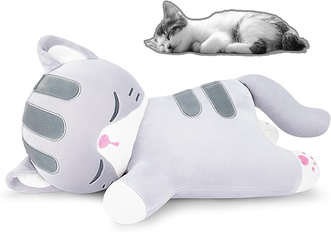 Achwishap Cat Stuffed Animal,Cat Plush Pillow,Soft Kitten Plush Kawaii Cat Hugging Pillow,Cute Plush Toys Cuddle Plushie for Kids Adults Gifts Birthday(Gray Cat,14”)