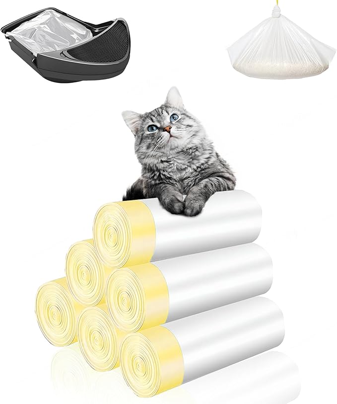 120-Count Cat Litter Box Liners with Drawstring, Compatible with Litter-Robot 3/4, 26.6”X16.7” Heavy Duty Cat Litter Trash Bags, Leak-Proof and Tear-Resistant (26.6”X16.7” 120-Count)