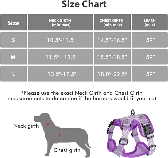 Rttochfy Cat Harness and Leash Set, Adjustable and Reflective Cat Vest, Escape Proof Kitten Harness, Easy to Put on with 3 Buckles for Cats Walking and Traveling (Purple, L)
