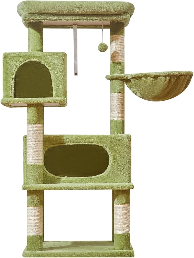 Taoqimiao Cat Tree,48.8-Inch Cat Tower for Indoor Cats,2 Luxurious cat condo with Adjustable Large Hanging Baskets and Large Luxurious Perch Green MS029LGR