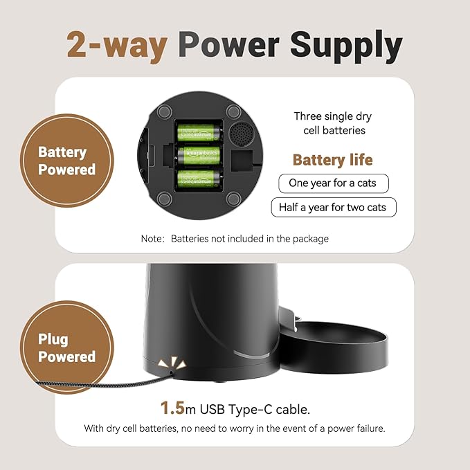 Automatic Cat Feeder for 2 Cats: 2.4Ghz WiFi Smart APP Remote Control- Timer Food Dispenser 1-10 Meals Per Day- Auto Pet Feeder for Cats and Small Dog Indoor- Dual Power& Detachable Clean