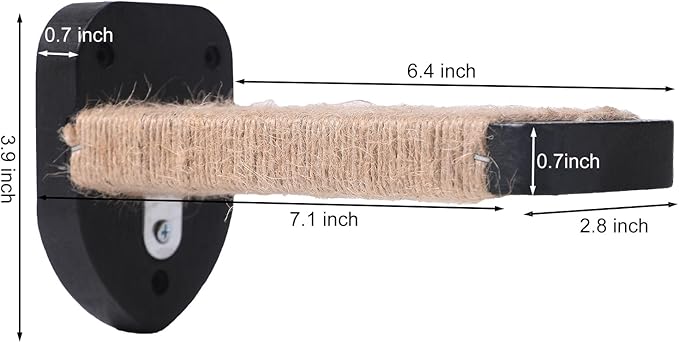 3pcs Cat Wall Steps, Cat Climbing Wall Mounted Cat Furniture, Cat Wall Shelves Cat Steps for Wall with Hemp Rope Covered, Solid Wood Cat Ladder for Cats Playing and Climbing (Standard-Black)