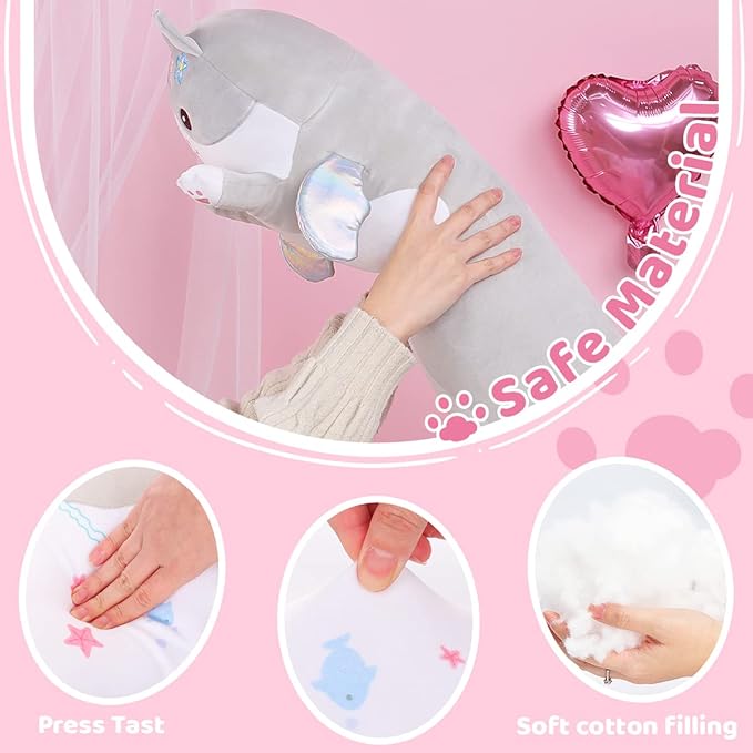 AIXINI Long Cat Plush Pillow Cartoon Cute Gray Cat Stuffed Animals, Soft Kawaii Kitten Plushies Pillow Toy for Kids (Gray,19.7inch)