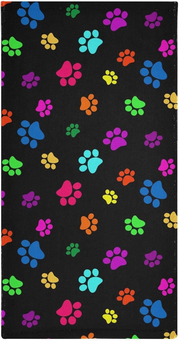 2 Pack Colorful Dog Cat Paws Print Hand Towels for Bathroom,Soft Absorbent Funny Animal Pet Paw Bath Hand Towels for Kitchen,Black Decorative Guest Bathroom Towels for Face,Shower,Gym 14"x28"