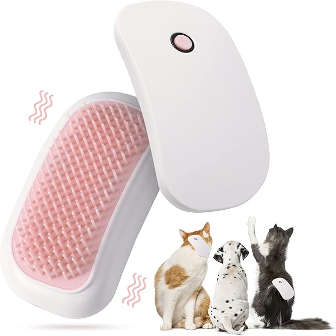 2 Packs Electric Massage Pet Hair Brushes, Hand-Held Portable Vibration Brushes, Remove Loose Hair of Cats and Dogs, TPE Soft Tooth Comb, Suitable for Pet Massage and Play Toys-Pink