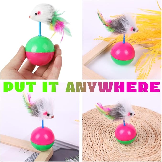 2 PCS Cat Mouse Toy Furry Tumbler Mouse Cat Toy Interactive Cat Stick Interactive Cat Mice Toys Interactive Cat Toy with Sound for Wee Kitten Hunting Exercising Eliminating Boredom for cat