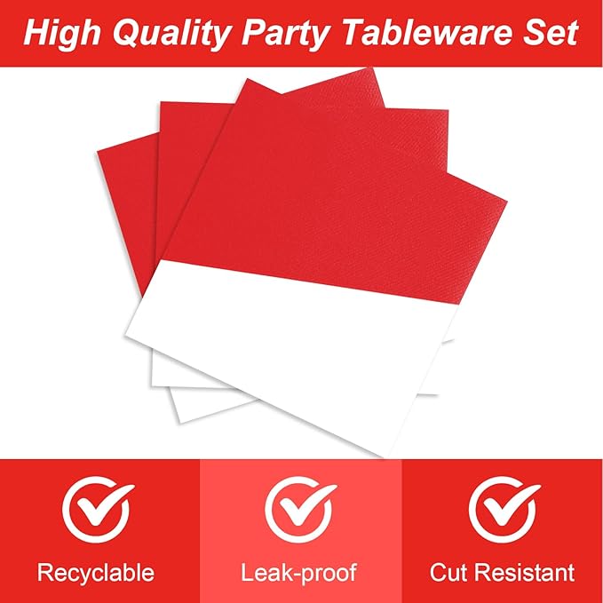 48Pcs Cartoon Animation Birthday Party Decorations Red and White Tableware Set Disposable Plates and Napkins Forks Serves 16 Guests Game Baby Shower Birthday Party Supplies