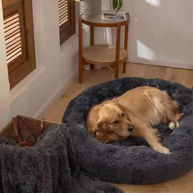 Nisrada Dog Bed for Large Dogs, 56 inch Calming Dogs Bed, Washable-Round Cozy Soft Pet Bed for Large Dogs with Slip-Resistant Bottom