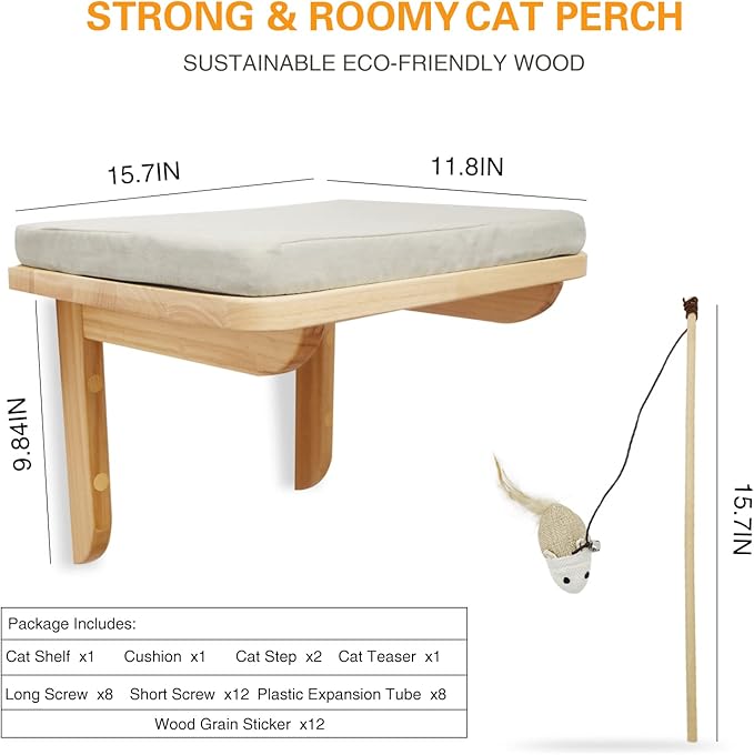 Molly & Nemo Cat Wall Hammock,Cat Wall Shelves with 2 Steps,Wood Cat Perch,Cat Wall Furniture ,Modern Cat Bed for Large Cats or Kitty